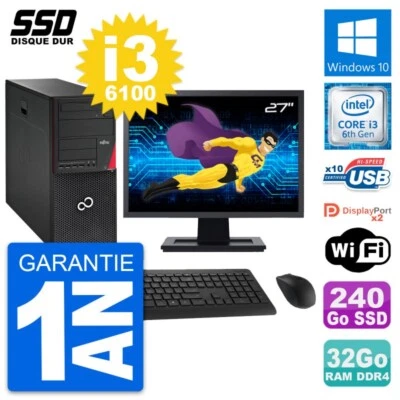 PC tour Fujitsu P756 Pantalla 27" Intel i3-6100 RAM 32Go SSD 240Go Windows 10 Wi - Imagen 1 de 4