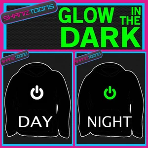 POWER ON BUTTON NERD FUNNY ADULTS & CHILDRENS GLOW IN THE DARK HOODIE HOODY  - Picture 1 of 1
