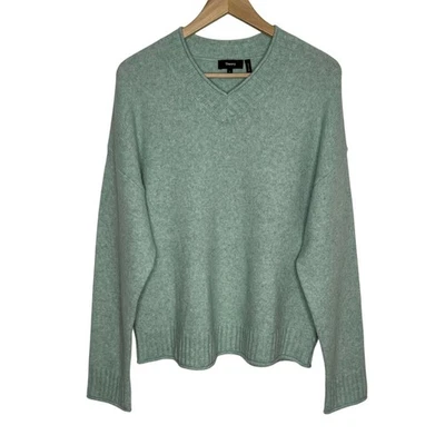 Suéter Pullover Theory Manga Larga Mezcla Lana Mujer Grande Verde Cuello en V Acogedor Foto 1 de 4