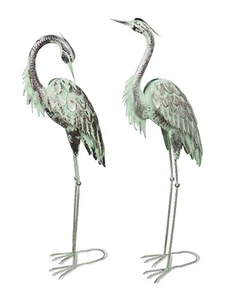 Metal Heron Garden Ornament Pair Decoy Ponds Lawns Flowerbed Feature - Picture 1 of 5