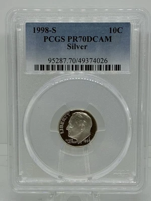 1998-S Roosevelt Silver Dime PCGS PR-70 DCAM - Image 1 of 2