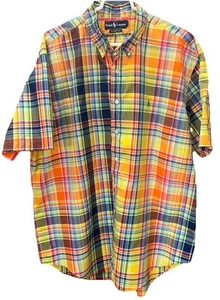 Vintage 90s Polo Ralph Lauren XL Blue Label Classic Fit S/S Cotton Plaid Shirt - Picture 1 of 7