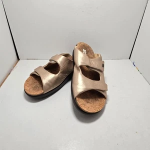 SAS Tripad bequeme goldfarbene kuschelige Damen-Pantoletten Sandalen doppelter Klettverschluss Riemen 10M - Bild 1 von 13