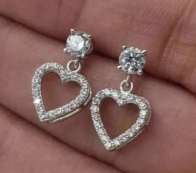 Round Cut Simulated Diamond Women's Drop Dangle Earrings 14K White Gold Plated - Image 1 of 4