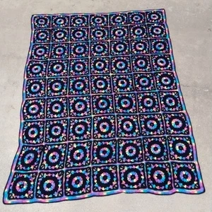 Granny Square Blanket Black Neon Multicolor Cottagecore 68 X 52” Roseanne - Picture 1 of 6