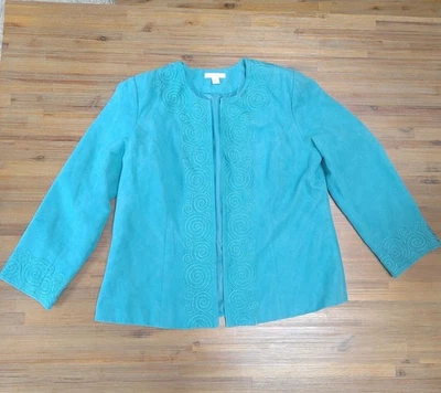 Blazer Dress Barn para mujer imitación gamuza verde azulado manga larga talla 1x Foto 1 de 4