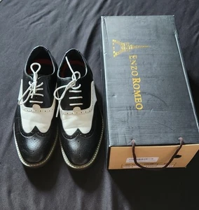 Men's Enzo Romeo Two-Tone Wingtip Oxford Dress Shoes Size 9.5 - Picture 1 of 6