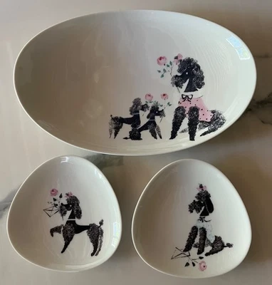 Plat vintage et 2 coupelles caniches noirs Rosenthal Lis Muller - Photo 1/4