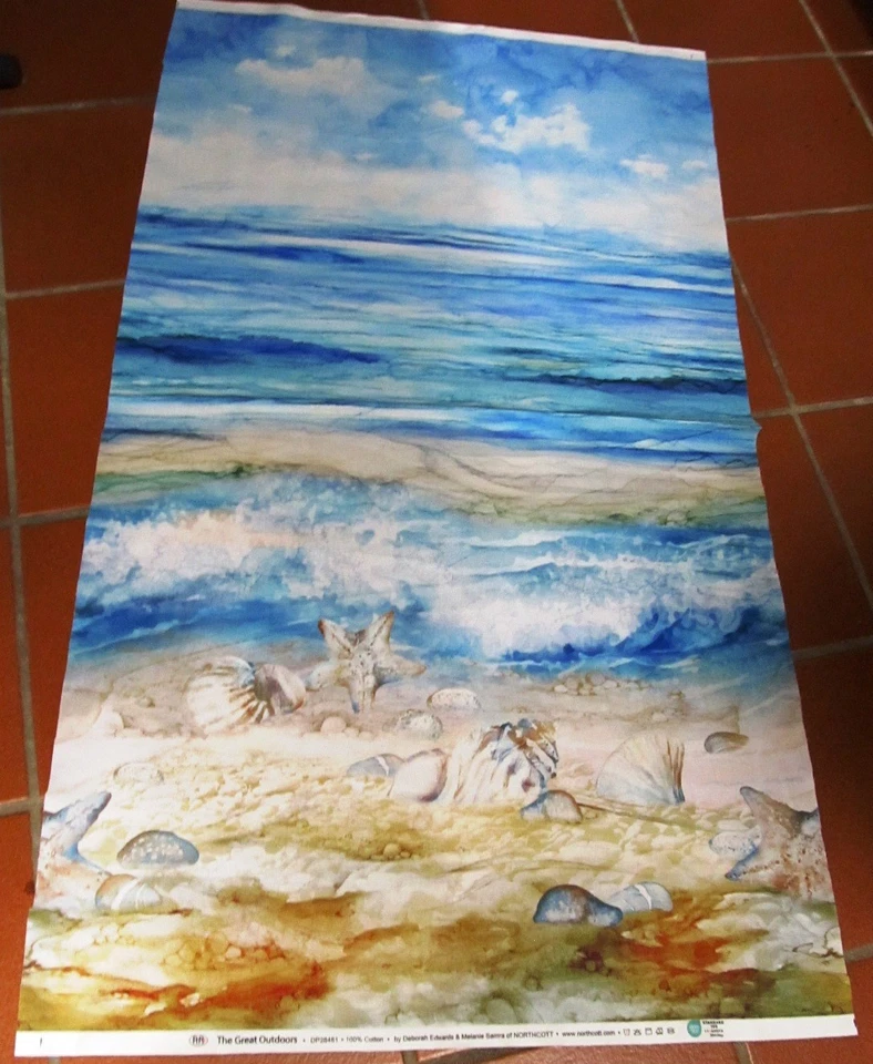 Muscheln Seestern Strand Himmel Hofman Patchworkstoff  Panel 60x110cm  Baumwolle - Bild 1 von 4