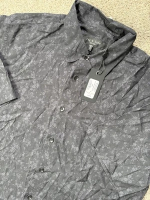 NEW Rag & Bone Men’s Medium Dalton Floral Short Sleeve Button Up Shirt Black - Image 1 of 4