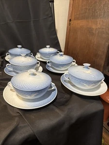 bing grondahl seagull Double Handled Soup Bowls With Lids Saucers Set Of 6 - Picture 1 of 10