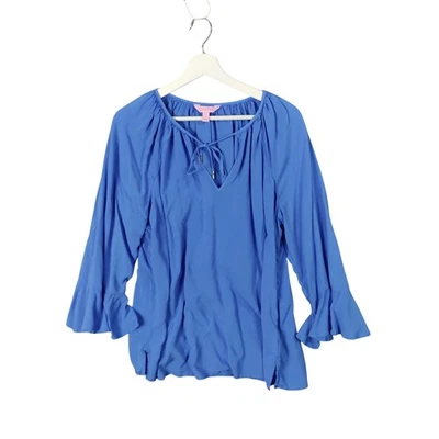 Lilly Pulitzer Womens XL Ruffle Cuff Peasant Cottage Top Long Sleeve Tie Neck - Image 1 of 4