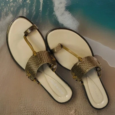 ANDREW GELLER Sandalia Mujer 9.5M Anillo Abierto Puntera Deslizable Chanclas Vegano Serpiente Corcho Foto 1 de 4