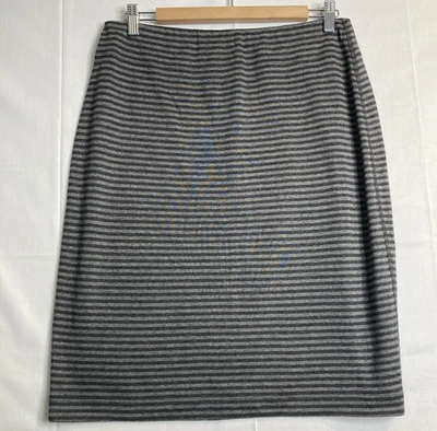 Falda EILEEN FISHER M Algodón Jersey Doble Punto Reversible Rayas Lápiz Gris Foto 1 de 4