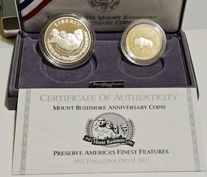 FREE GOLD!!!  1991 U.S.  Mount Rushmore Anniversary Coins Uncirculated Silver - Picture 1 of 14
