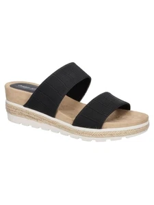 EASY STREET Womens Black Croc Maryann Round Toe Wedge Slip On Sandals Shoes 7 W - Picture 1 of 11