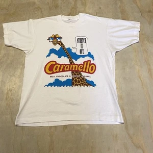 VTG Caramello Milk Chocolate Candy Snacks Giraffe 1992 T Shirt 90s White L - Picture 1 of 7