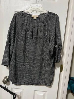 Blusa Michael Kors L Negra Manga 3/4 Diamante Botón Frontal Nueva YGI Y1-301 Foto 1 de 4