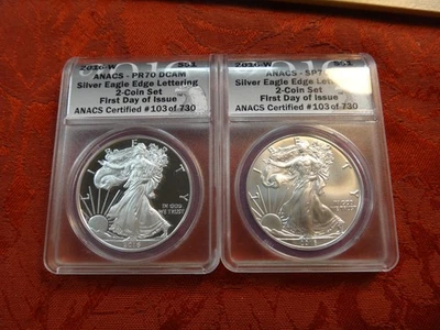 2016-W US PR70 & SP70 Silver Eagles Lettered Edge 2-Coin Set FDOI 103 of 730 - Image 1 of 4