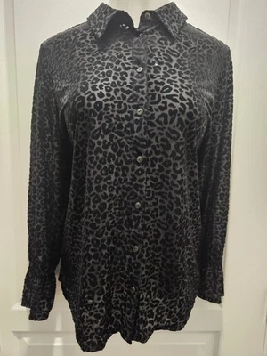 TOMMY BAHAMA BURN OUT BLACK ANIMAL PRINT FABRIC, LONG SLEEVE SIZE L - Image 1 of 4