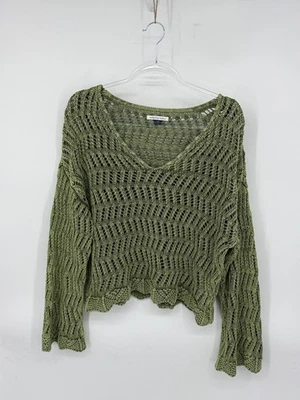 American Eagle Outfitters Pullover Crop Sweater Size L Green Open Knit Y2K Funky - Image 1 of 4