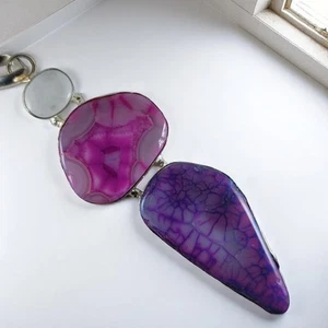 Pink Purple Agate Pendant Sterling Silver Statement Crystal Necklace Gift - Picture 1 of 10