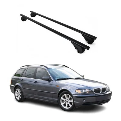 Barras transversales de techo duraderas para BMW Serie 3 E46 2000-2006 vagón metal negro Foto 1 de 4