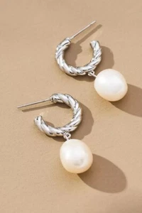 NWT Anthropologie Nautical Pearl Huggie Earrings SRP $42 - Picture 1 of 3
