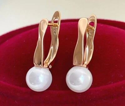 Luxus Perlen Ohrringe Creole 750er Gold 18K vergoldet 20 mm Damen Geschenk - Bild 1 von 4