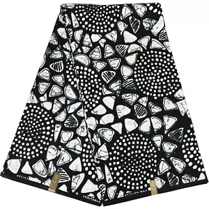 Tela africana con estampado de cera de Ankara 4 yardas 100 % algodón negro blanco material de costura - Imagen 1 de 12