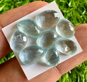 Natural Faceted Aquamarine Rose Cut Flat Back Loose Gemstone 8Pcs Lot #2 - Picture 1 of 6