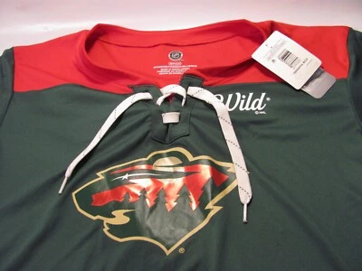 Minnesota Wild T-Shirt Womens S Green Striped NHL Sexy Lace Wolf Logo New Gift - Image 1 of 4