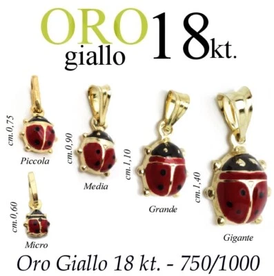 ciondolo regalo PORTAFORTUNA amuleto COCCINELLA oro 18kt. 750/1000 yellow gold