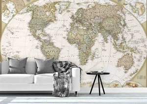 3D World Map Vintage Self-adhesive Removeable Wallpaper Wall Mural 9 - Picture 1 of 11
