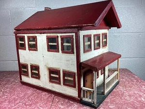Vintage Folk Art Handmade Handcrafted Wood Wooden Doll House Cottage Primitive - Picture 1 of 16