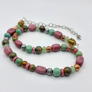 Carolyn Pollack Necklace Turquoise Rhodonite 925 Sterling Silver Brass 17" - Picture 1 of 12