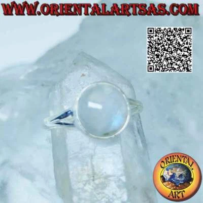 Anello in argento 925 ‰ pietra di luna arcobaleno tonda cabochon su montatura li - Immagine 1 di 4