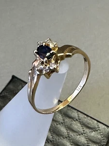 14K GOLD ECHTER OVALER BLAUER SAPHIR & 6 WEISSE DIAMANTEN DAMEN RING 7 1/4 NEU - Bild 1 von 6
