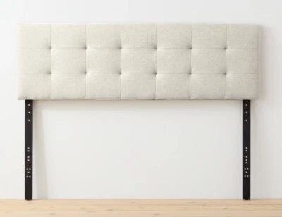 New Lark Manor Aiijha Square Tufted Upholstered Fabric Full Size Headboard Cream - Image 1 of 4