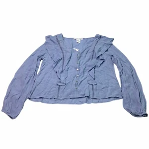 Blusa Top Juniors Mujer Talla Mediana M Azul Volantes Manga Larga Hippie Boho Nueva con Etiquetas - Imagen 1 de 10