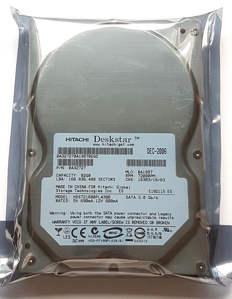 82 GB SATA Hitachi HDS721680PLA380 7200rpm 8MB HDD 3,5 " Internal Hard Drive New - Image 1 of 1