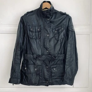 Barbour Duralinen International Jacket Womens UK 12 Black Belted Motorcycle Coat - Picture 1 of 12