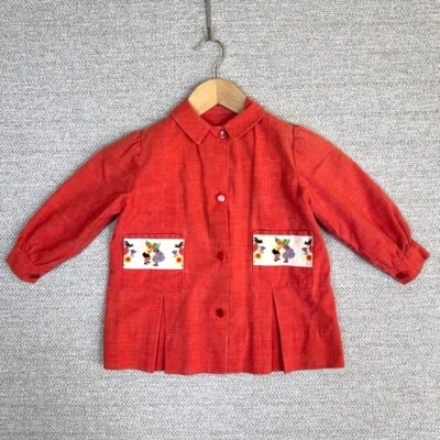 Vtg Sz L 9/10 Red Cotton Dress Coat Dutch Folk Art Pockets Button Girls - Image 1 of 4