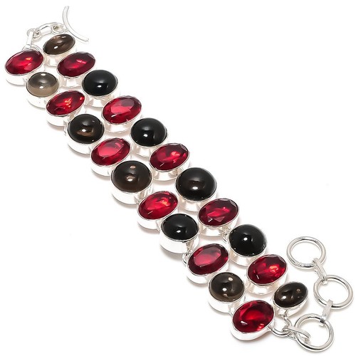 VALENTINO Bracciale in argento sterling 925 con topazio fumé naturale pietra preziosa granato 7 8" f736