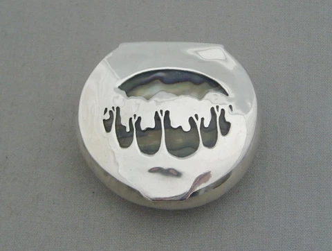 MODERNIST SOLID SILVER & ABALONE SHELL TREES DESIGN TRINKET BOX LONDON 1978 IM Cover