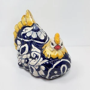 Tonala Pottery Ceramic Chicken Signed Mexico Folk Art Nesting Hen Bird Navy 7.5” - Picture 1 of 18