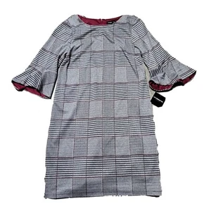 New Liz Claiborne Houndstooth Striped Dress Bell Sleeves Lined Womens Size 14 - Picture 1 of 7