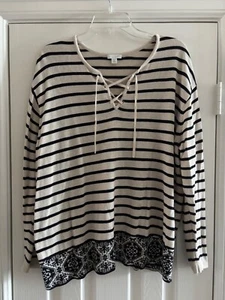 JJill 1X Navy and Ivory Striped Sweater - Picture 1 of 7