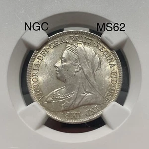 1901 Great Britain Stunning Luster Toned 1S Shilling Silver Coin NGC MS62 - Imagen 1 de 4