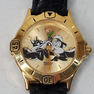 1995 Pepe Le Pew Looney Tunes Commemorative Watch Armitron Black Leather Band - Picture 1 of 24